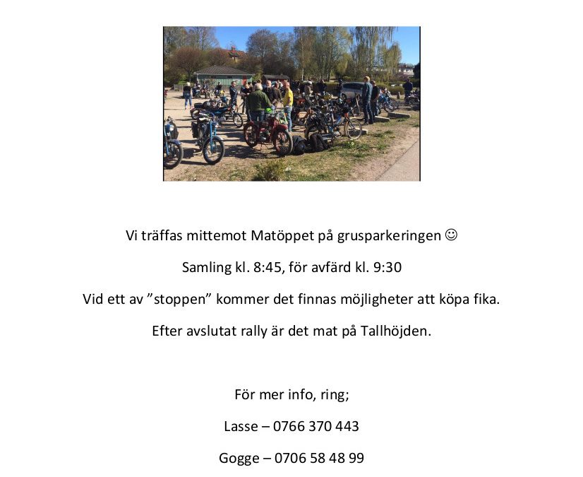 Välkomna till årets mopperally i Simlångsdalen lördagen den 9/5-2020
