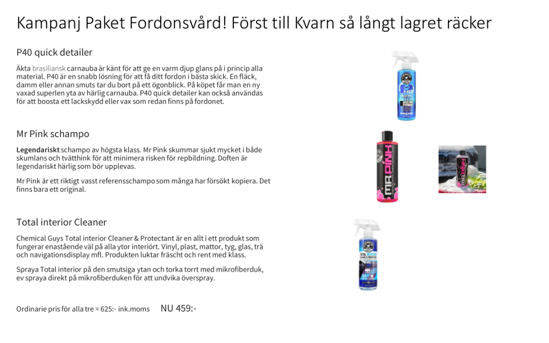 Kampanj Paket Fordonsvård! Först till Kvarn så långt lagret räcker