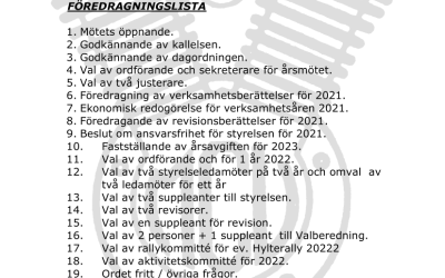 Kallelse till årsmöte 2022