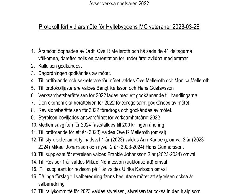 Protokoll årsmöte 2023