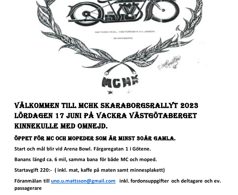 Välkommen till MCHK Skaraborgsrallyt 2023